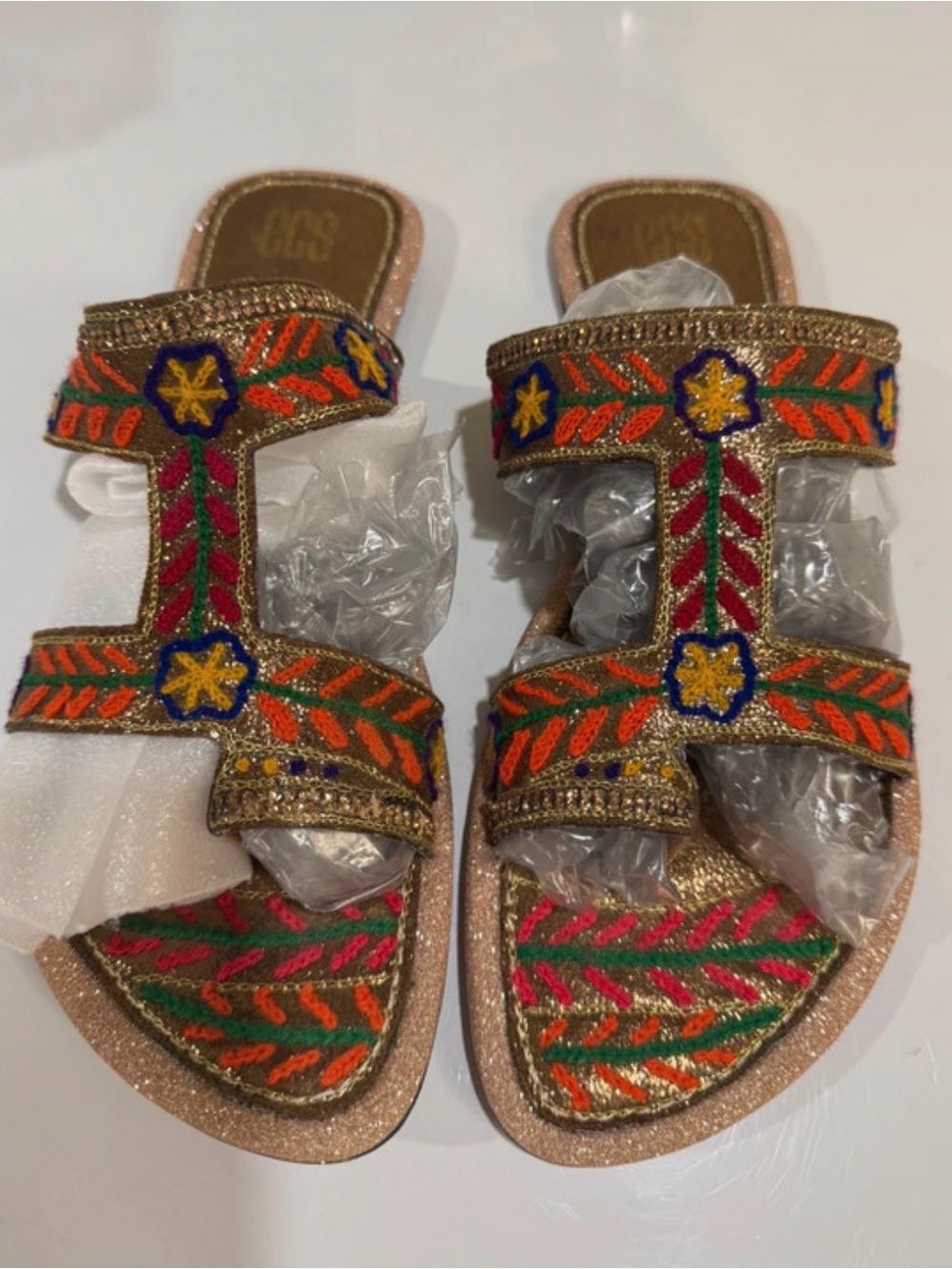 ECS Embroidered Multicolor Slide Sandals - Women